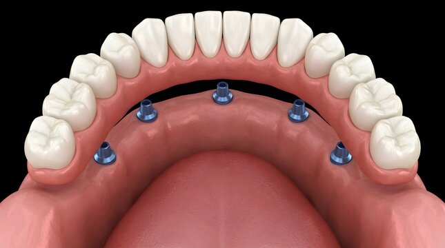 3D Render of Lower Jaw with Orthodontic Mini Implants and Titanium Dental Screws for Mandibular Anchorage Treatment
