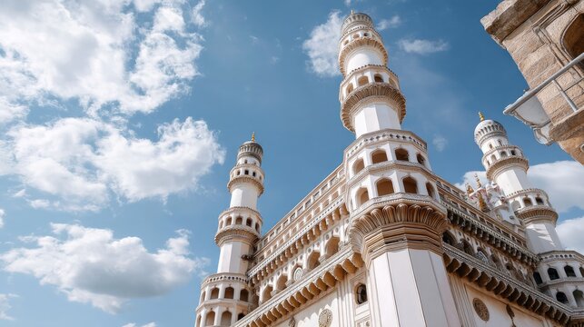 Iconic Charminar monument in Hyderabad under clear sky copy space