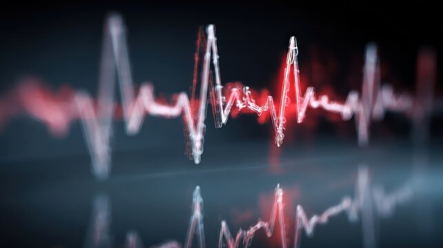 Abstract red heart rate monitor on reflective surface