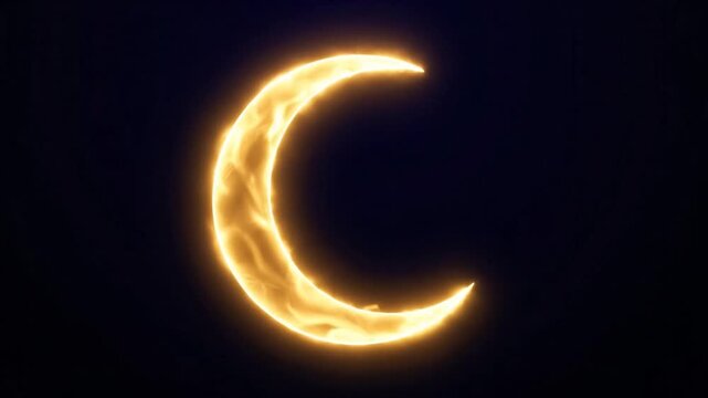 Vibrant fiery crescent shape illuminating the deep dark night, an abstract representation of celestial energy and mystic luminescence, symbolizing cosmic power and light in a dynamic visual