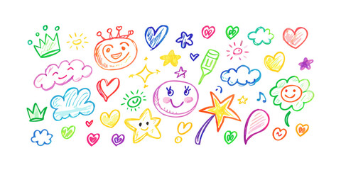 A vibrant and colorful array of various shapes and symbols representing love and positivity