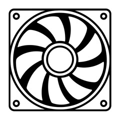 Obraz premium High-Performance Square Frame Cooling Fan Icon Outline - Essential Component for PC Case Airflow Management, System Overheating Prevention, and Optimized Computer Hardware Thermal Regulation - Modern