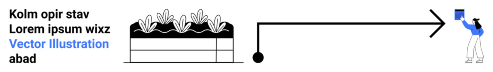 Naklejka premium Environmental education, sustainability, growth planning, informational design, ecological processes, teaching concepts. Diagram of plants connected to a figure holding a book. Environmental