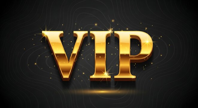 Golden vip text with sparkles on dark background