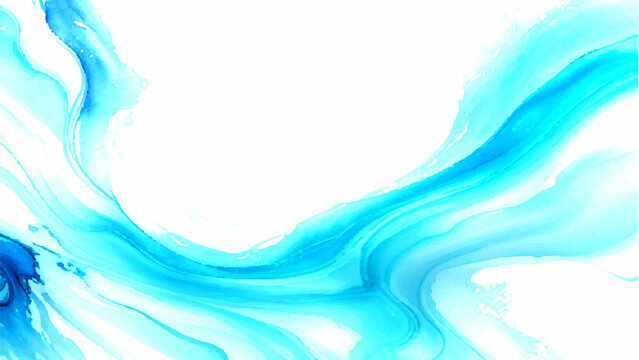 Vector Abstract flowing azure and cyan watercolor background, symbolizing fluidity and serenity. Captures liquid dynamics with elegant brushstrokes.