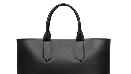 Close-up of a sleek, black leather tote bag with handle detail