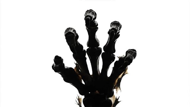 Close Up of a Frogs Hand Skeleton Against a White Background.