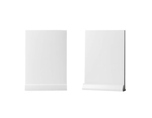 Two clean, white rectangular structures with a simple, solid base