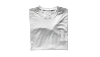 A folded, plain white tee shirt with a crew neck on a black background