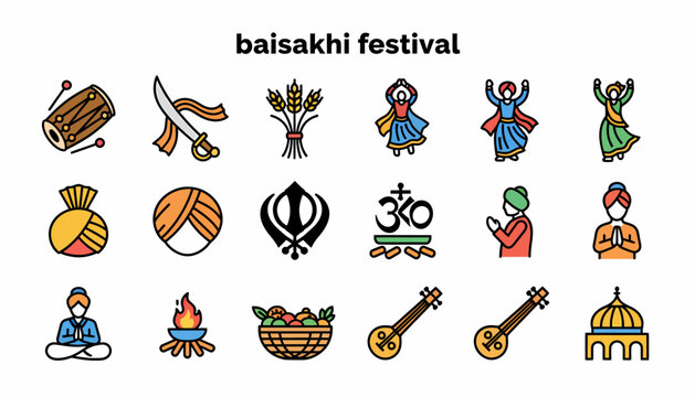 Baisakhi Festival Icons: Sikh Culture, Harvest, Celebration, and Tradition
