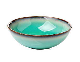 Turquoise ceramic bowl with a rustic rim, set against a black background