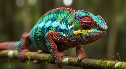 Obraz premium Colorful chameleon perched on a tree branch wildlife photography concept