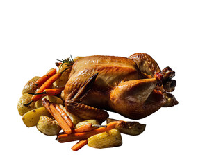 Roasted chicken with vegetables in the dark