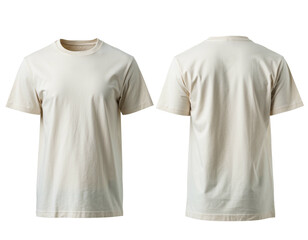 Front and back views of a plain, light-colored crew neck t-shirt