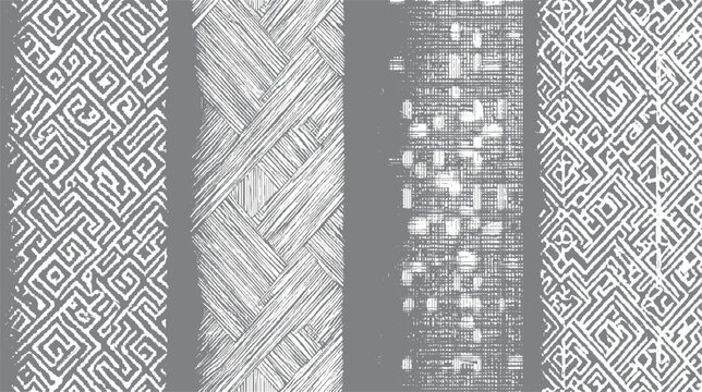 Four distinct grey and white abstract patterns including geometric maze like and linear textures
