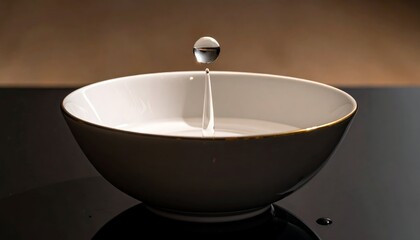 Milkdrop Liquid ball suspended above bowl, creating a tall milky pillar