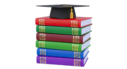 Graduation Cap on Stack of Colorful Books