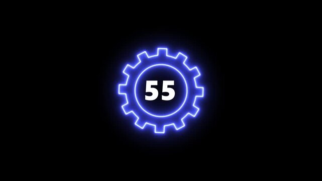 Glowing Blue Gear with Number 55 Neon Light Effect Technology Background gear neon sign