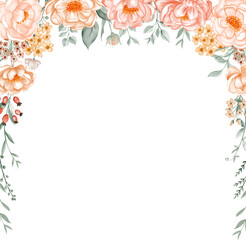 Soft Peach Floral Arch Frame Design. Elegant Botanical Border Template for Wedding Invitations, Greeting Cards & Event Stationery Projects