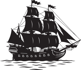 A detailed illustration of a sailing ship with multiple masts and sails. isolated on white background © Rana