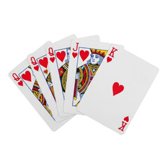 A hand of playing cards fanned out on a transparent background