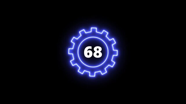Glowing Blue Gear with Number 68 Neon Light Effect on Dark Background Technology Concept gear dark background