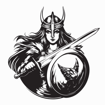 Medieval Female Viking Warrior Vector on White Background