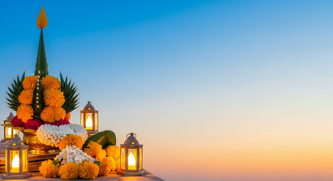 Pi Mai Lao Floral Lantern New Year Banner