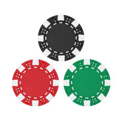 A set of colorful poker chips on transparent background