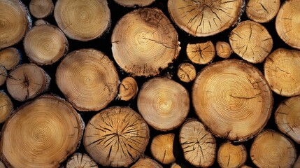 The Logs Shown in Close Up Cross Sections Revealing Natural Tree Rings and Texture