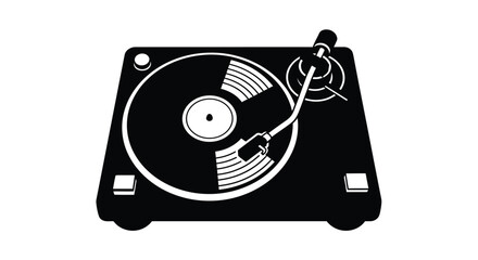 Black and white turntable graphic with a distinct silhouette