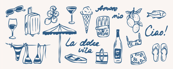 Hand drawn retro mediterranean summer illustrations © Maria