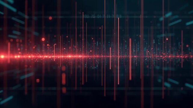 Abstract user interface dot bar graph probability data visualization technology digital red blue futuristic glowing electronic signal pulse wave line