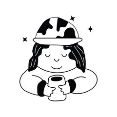 Girl  doodle icon with white background vector stock illustration