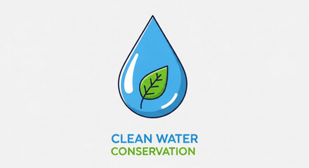 Clean water conservation logo with leaf in blue water droplet symbolizing eco friendly practices and sustainability