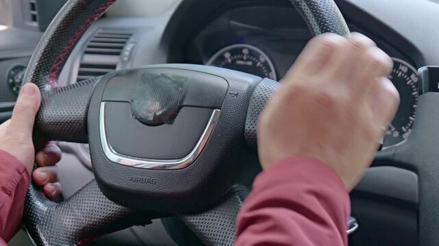 The driver honks like crazy in a road rage.