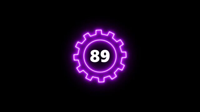 Glowing Purple color Gear with Number 89 Neon Light Effect on Dark Background Technology Concept gear dark background