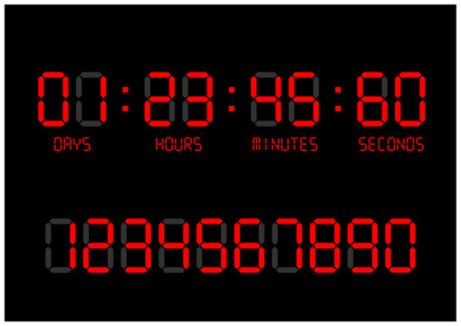 レッドLEDのデジタルカウントダウンタイマー（DAYS表示付き）ベクター