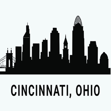 Cincinnati Ohio Skyline Silhouette Vector Graphic - Iconic Cityscape Outline on a Clean White Background