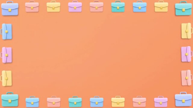 Creative Border Frame of Colorful Briefcases on Orange Background Business and Travel Concept