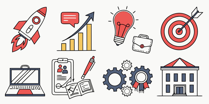 Diverse icons representing various aspects of business and management