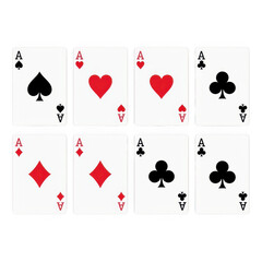 Eight playing cards with aces on transparent background