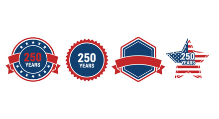 American 250 years anniversary badges and labels with ribbons and stars