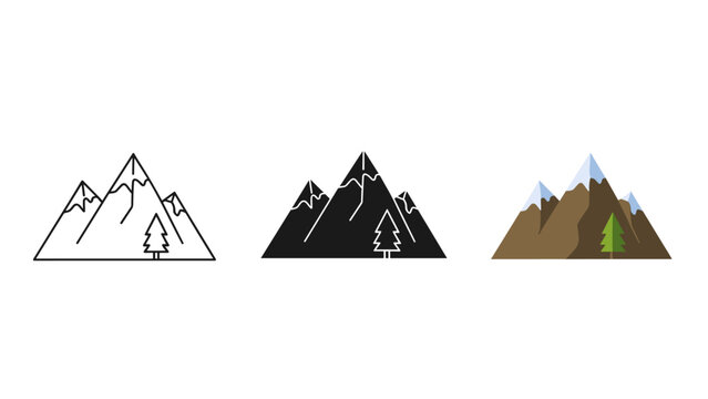 Three mountain illustrations in different styles and colors Vector