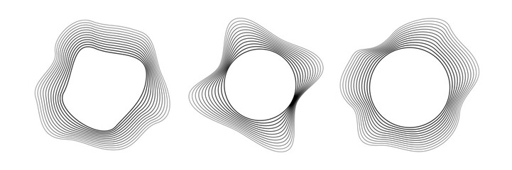 Set of round curved sound waves with dynamic wavy stripes