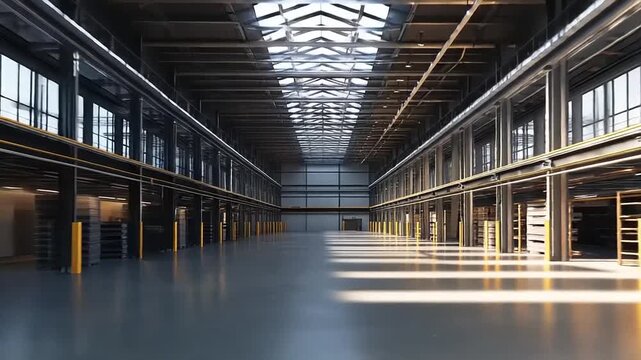 Empty Industrial Warehouse with High Ceiling.