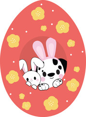 Sweet Easter Puppy and Bunny Peeking from an Egg