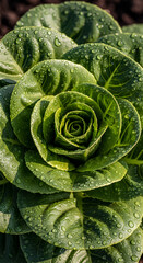 Obraz premium A fresh lettuce head naturally forming a spiral resembling a galaxy. Absurdly playful yet realistic, captured in soft natural outdoor lighting.