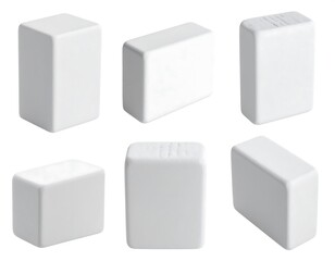Fototapeta premium Six white rectangular objects, each positioned at a different angle, against a white background