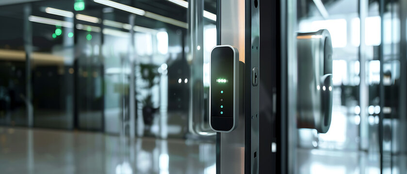 Modern Smart Access Control System with RFID and Fingerprint Scanner on Glass Office Door